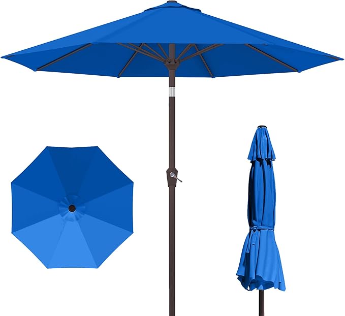 PatioKingdom 10FT Patio Umbrella with Push Button Tilt and Crank, Outdoor Market Umbrella with 8 Fiberglass Ribs, UV Protection Table Umbrella for Pool,Backyard,Garden,Deck