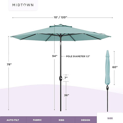 Midtown Umbrellas – The Swilt 8 Ft Patio Umbrellas with 360° Swivel & Tilt Mechanism, 8 Fiberglass Ribs & Terylast Polyester Fabric for Backyard, Deck, Pool & Cafes - Seawater Canopy, Black Pole