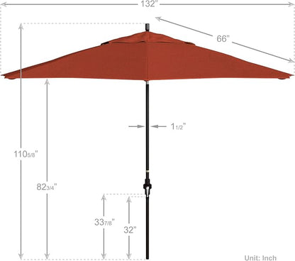 California Umbrella 11Ft Premium Patio Umbrella, Hand-Crank, Tilt-Collar, Bronze Frame, Solution Dyed Sunset Fabric