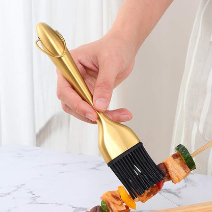 2 Pack Grill Basting Brush with 2 Pack Back Up Silicone Brush Heads, No Shed Bristles Stainless Steel Handles Heatproof Rust Resistant, Pastry Brushes for Kitchen Cooking BBQ (Gold)