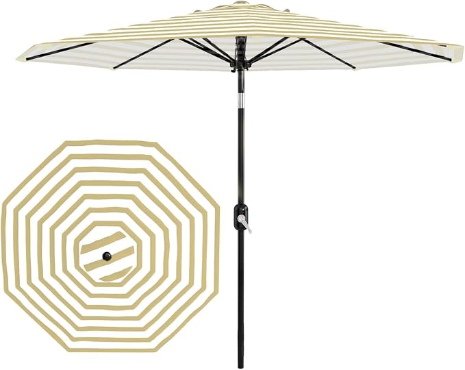 GarveeLife 10FT Patio Umbrella Outdoor, Market Umbrella, Table Umbrella with Push Button Tilt and Crank, 8 Sturdy Ribs UV Protection Waterproof for Garden, Pool, Deck, | Table Umbrella UV Protection Waterproof for Garden, Pool, Market, Deck (Brown & Wh...