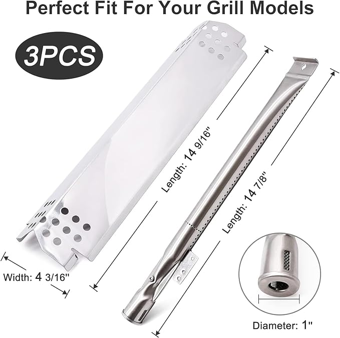 Criditpid Grill Replacement Parts for Nexgrill 3 Burner 720-0925S, 720-0894F, 2 Burner 720-0864M, 720-0864 Models, Grill Heat Plates and Burner for Kenmore, BBQ PRO, Backyard, Expert, Nexgrill Parts