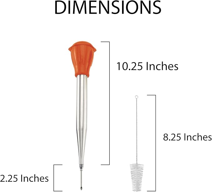 HIC Kitchen Roasting Heat Resistant Turkey Baster with Injector Needle and Cleaning Brush, 18/8 Stainless Steel and Silicone, 13-Inch, 2-Ounces