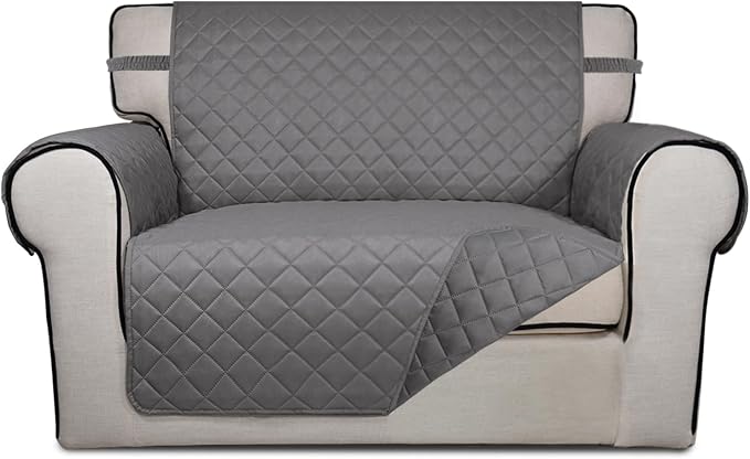 PureFit Reversible Quilted Sofa Cover Dog Couch Covers for Sofa, 28 in | Gray/Gray, Water Resistant Couch Protector, Washable Pet Couch Cover with Non Slip and Elastic Straps For Kids