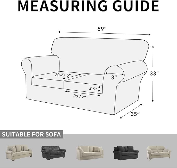 ISSUNTEX 3 Pieces High Stretch Thicken Loveseat Couch Covers, Soft Sofa Slipcover for 2 Separate Cushion Couch, Jacquard Fabric Elastic Sofa Cover Furniture Protector for Dogs (Loveseat, Taupe)