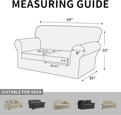 ISSUNTEX 3 Pieces High Stretch Thicken Loveseat Couch Covers, Soft Sofa Slipcover for 2 Separate Cushion Couch, Jacquard Fabric Elastic Sofa Cover Furniture Protector for Dogs (Loveseat, Navy)