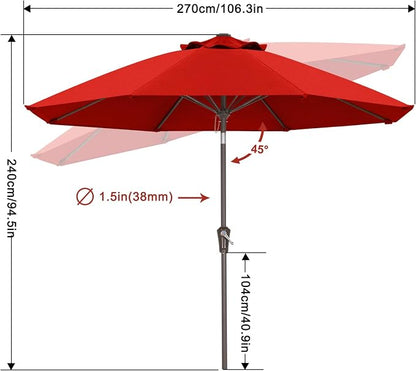 ABCCANOPY 10-Year No Fading 9FT Acrylic Outdoor Patio Umbrella(Red) | Fade & UV Resistant Fabric,8 Fiberglass Ribs，Wind Vent，Crank Lift & Tilt,Outdoor Table Umbrella for Deck,Backyard,Yard