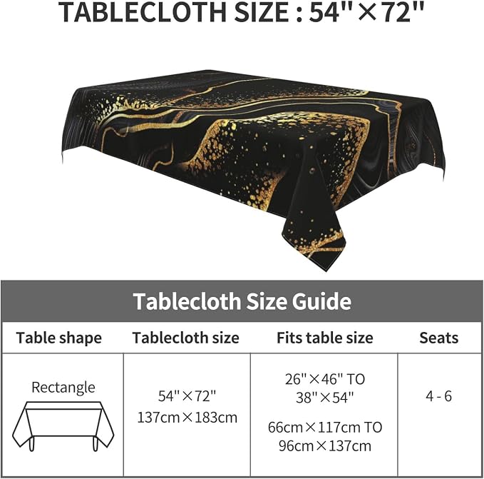 Black Gold Marble Texture Tablecloth Black Modern Decorative 54"x72" | Table Cover for Dining Kitchen Party Decorations, Rectangular Table Cover Black Gold Kitchen Decor