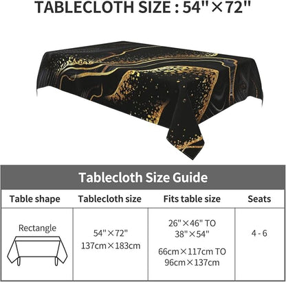Black Gold Marble Texture Tablecloth Black Modern Decorative 54"x72" | Table Cover for Dining Kitchen Party Decorations, Rectangular Table Cover Black Gold Kitchen Decor