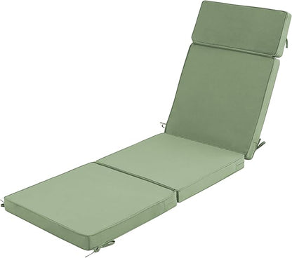 80 x 26 Inch Outdoor Chaise Lounge Cushion - Removable Cover, 4-Section Design, Water-Repellent & Fade-Resistant, 6 Tie Straps, Replacement for Patio & Pool Chairs - Sage Green