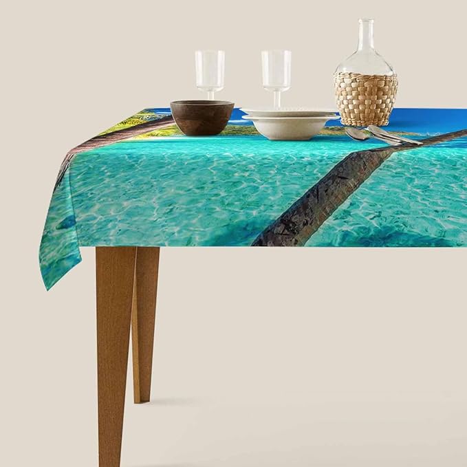 TKS MITLAN Ocean Palm Tablecloth Decor Tropical Island Beach Sea Palm Trees Table Cloth Dining Room Kitchen Table Cover 60" X 84" Oblong/Rectangle