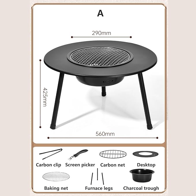 Outdoor Charcoal BBQ Grill Portable Charcoal Barbecue Grill with A Variety of Grilling Accessories Perfect for Outdoor Cooking & Grilling, BBQ, Patios with Carry Bag(A)