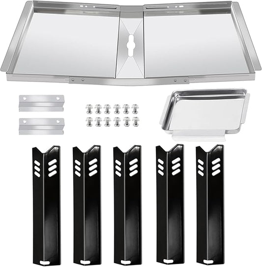 DGF510SBP Tray Replacement Parts for Dyna-glo DGF510SSP, DGF493BNP, Backyard Grill BY13-101-001-13, GBC1460W, BHG Grill BH13-101-099-01, Adjustable 24"-30" Grease Tray Drip Pan, Heat Shield Plates