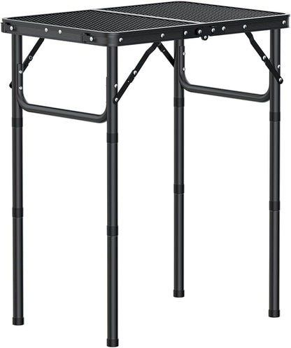 EYPINS 2ft Folding Grill Table with 3 Adjustable Heights Max 27.6'',Aluminum Heat-Resistant Cooking Camping Table,Lightweight Portable Side Table with Handle for Outside Patio BBQ,Black 22.8''x15.7''