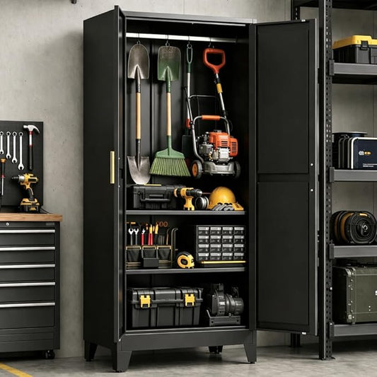 71" H Black Pantry Cabinet,Metal Storage Cabinets with Doors and Shelves,Tall Food Kitchen Cabinets,Farmhouse Kitchen Cabinet,Freestanding Cabinet