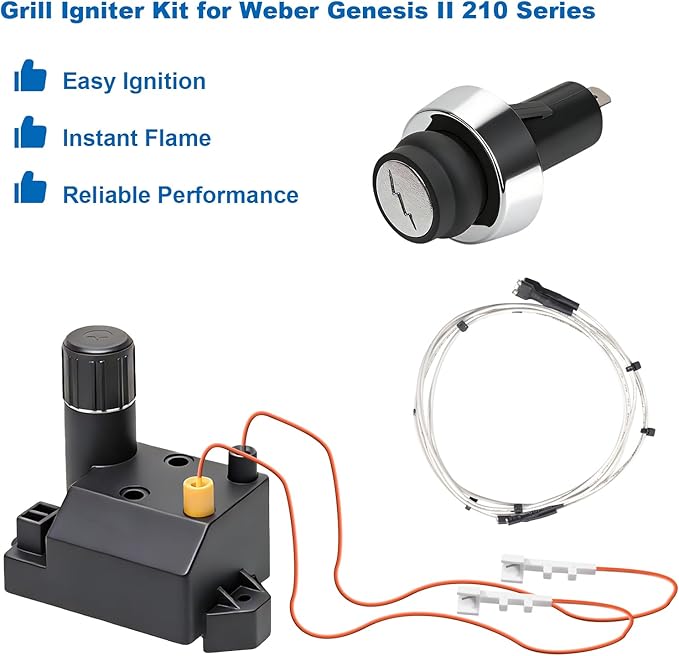 SafBbcue 66353 Grill Igniter Kit, 2-Outlet BBQ Push Button Ignition Replacement for Weber Genesis II 210 E-210 S-210 Gas Grills (2017 & Newer)