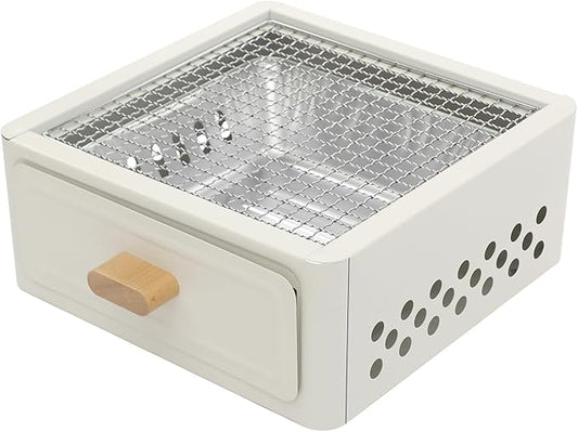 Indoor/Outdoor Square Tabletop Barbecue Stove, Portable Lightweight Barbecue Grill Tools, Outdoor BBQ Grill, Suitable for Camping, Picnic Parties, Beach Trips (White)