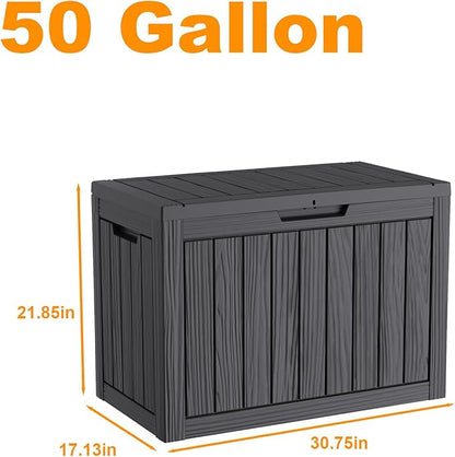 50 Gallon Resin Deck Box Outdoor Storage Box Waterproof for Patio Furniture,Outdoor Cushions,Garden Tools and Pool Supplies（Black）