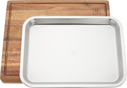ZWILLING BBQ+ Cutting Board with Stainless Steel Tray, Acadia Wood, 17" x 14" x 13"
