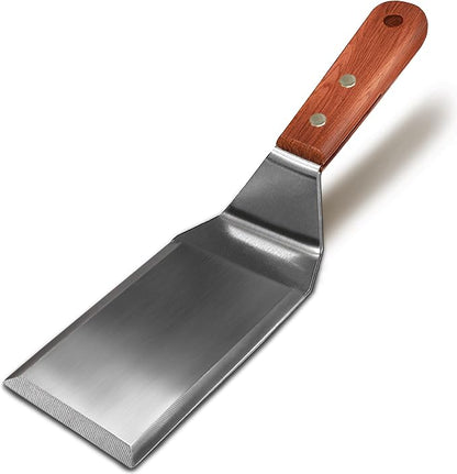 Thicker Stainless Steel Grill Spatula, Blade Only Size: 5.3"L × 2.8" W | Metal Griddle Spatula,Full Tang Wooden Handle,Beveled Edge, Smash Burger Turner,BBQ Grill Spatula Accessories for Blackstone,