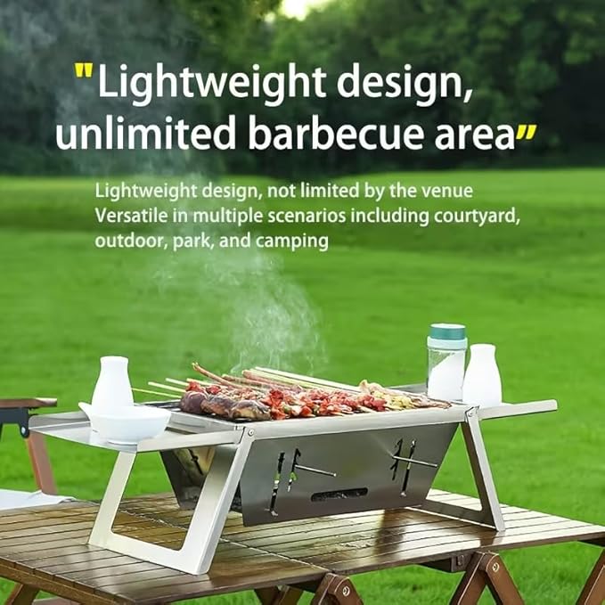 28x8.5inch Portable Charcoal BBQ Grill, mini foldable tabletop Barbecue,with Carry Bag&Gloves，for 1–3 People, Ideal for Garden, Beach, Picnic & Tabletop Use