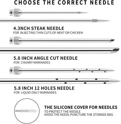 Meat Injector Syringe 2-oz Marinade Flavor Barrel 304 Stainless Steel with 3 Marinade Needles, Travel Case for BBQ Grill Smoker, Turkey, Brisket, Paper Instruction and E-book Included by JY COOKMENT