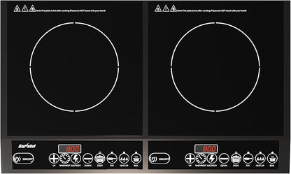 Commercial Double Burner Electric Induction Cooktop, 1000W+800W Dual Induction Hot Plate, 8 Power & 8 Temp Setting, Professional Countertop Burner Stove with Timer, LED Screen, Black