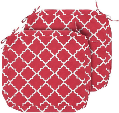 Magpie Fabrics Indoor Outdoor Cushion Cover Replacement 2 Pack, NO Insert! Water Repellent Slipcover with Ties Decor for Patio Garden Chair Sofa Bench Wicker(Red Geometry, 22x20x4 Inch)