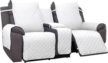 PureFit Water Resistant Reversible Loveseat Recliner Cover for Double | Double with Console, Non Slip Split Sofa Cover, Washable Reclining Cover, White/White