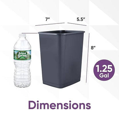 Superio Small 1.25 Gallon Plastic Trash Can, Waste Bin for Under Desk, Office, Bedroom, Bathroom- 5 Qt, (Dark Grey)