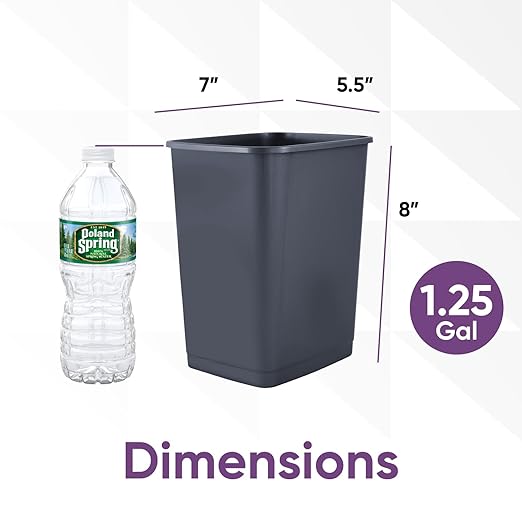 Superio Small 1.25 Gallon Plastic Trash Can, Waste Bin for Under Desk, Office, Bedroom, Bathroom- 5 Qt, (6, Dark Grey)