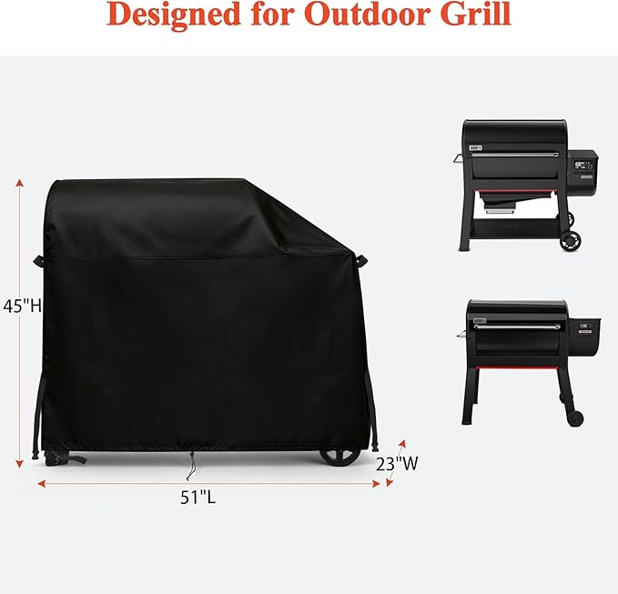 TheElves Outdoor Grill Covers Waterproof Heavy Duty for Weber Smoque XL 34‑Inch Pellet Smoker Grills and Weber Searwood XL 600 Pellet Smoker Grills - 51" W x 23" D x 45" H