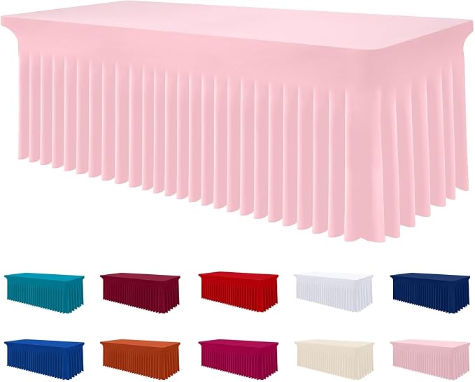 Smiry Spandex Elastic Fitted Table Cloth Skirt for 4FT Rectangle Table | Stretch Washable Table Cloth, Banquet Table Cover for Wedding, Party, Indoor & Trade Shows, (Pink, 48Lx30Wx30H)