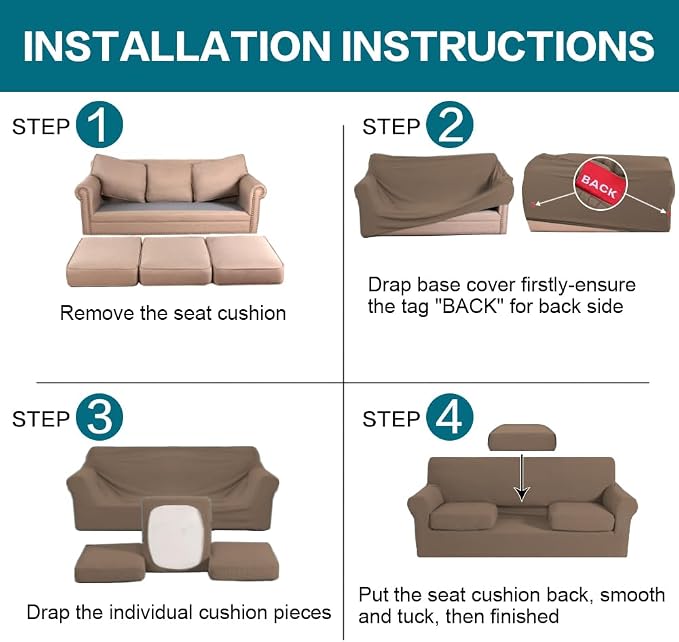Turquoize 4 Piece Sofa Covers for 3 Cushion Couch Sofa Slipcover Soft Couch Cover for Dogs-Washable Sofa Furniture Cover with 3 Individual Cushion Covers (3 Cushion Sofa, Olive)