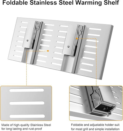 Universal Grill Foldable Warming Rack/Shelf for Blackstone 17'' 22'' 28'' 36'', Pit Boss,Camp Chef and Most Flat Top/Table Top Griddle Grill,Stainless Steel BBQ Shelf Replacement Parts,2 Pack
