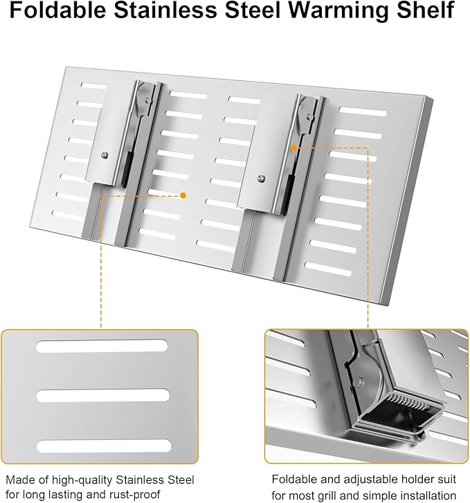 Universal Grill Foldable Warming Rack/Shelf for Blackstone 17'' 22'' 28'' 36'', Pit Boss,Camp Chef and Most Flat Top/Table Top Griddle Grill,Stainless Steel BBQ Shelf Replacement Parts,1 Pack