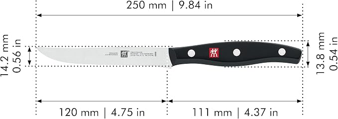ZWILLING Twin Signature Steak Knife Set of Four, Razor-Sharp, Made in Company-Owned German Factory with Special Formula Steel perfected for almost 300 Years, Dishwasher Safe