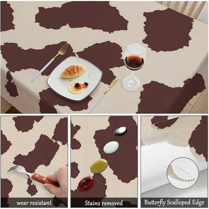 Swono Cow Or Horse Table Covers 52x70 Inch Animal Skin Cow Horse Print Pattern Wipeable Tablecloth Kitchen Dinning Tabletop Decoration, Brown Spots Cow Table Cloth for Outdoor and Indoor Use