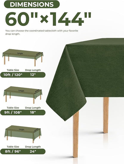 Decorelia Waterproof Table Cloth for 10ft Rectangle Table, Outdoor Spillproof Wrinkle Free Tablecloth for Banquet, Christmas, Thanksgiving,Easter (Oblong, 60 x 144 Inch (12-14 Seats), Dark Green)