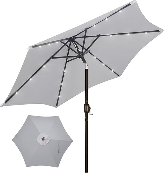 Blissun 7.5 ft Solar Umbrella, 18 LED Lighted Patio Umbrella, Table Market Umbrella