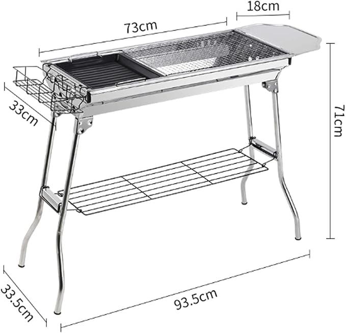 Outdoor Stainless Folding BBQ Grills Picnic Barbecue Rack Grill Charcoal Stove Picnic Accessories Suitable for 3 6 Person Silver BBQ Grill