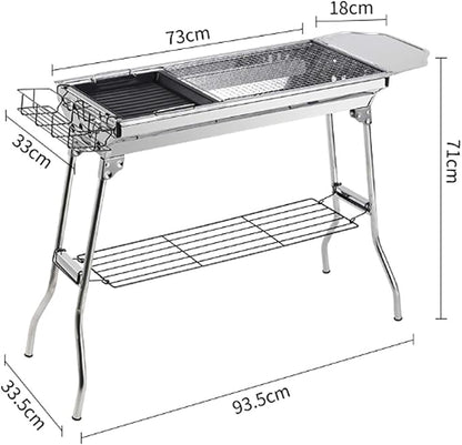 Outdoor Stainless Folding BBQ Grills Picnic Barbecue Rack Grill Charcoal Stove Picnic Accessories Suitable for 3 6 Person Silver BBQ Grill
