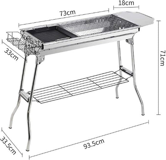 Outdoor Stainless Folding BBQ Grills Picnic Barbecue Rack Grill Charcoal Stove Picnic Accessories Suitable for 3 6 Person Silver BBQ Grill