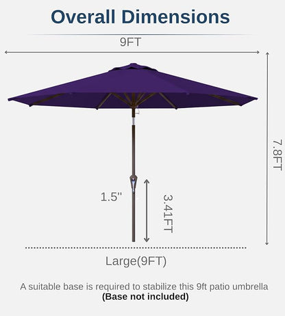 9FT Auto-Tilt Patio Umbrella|Outdoor Market Table Umbrella with 8 Fiberglass Ribs for Pool,Deck&Backyard