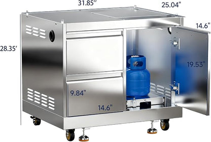 BODEGA Outdoor Kitchen Cabinets for Built-in BBQ Grill with 2 Drawers and Propane Tank Storage, Stainless Steel Outdoor Kitchen Drawer Suitable for 30 Inch Propane Grills.