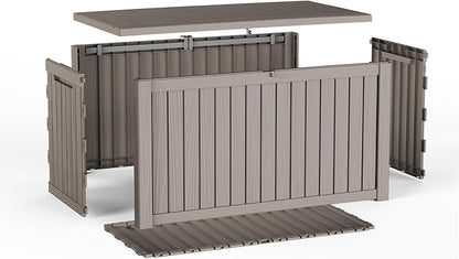 Pepe Tee Waterproof Resin Deck Box, Outdoor Storage Bin for Patio Furniture Cushions, All-Weather Garden Organizer & Seating Bench, Coffee