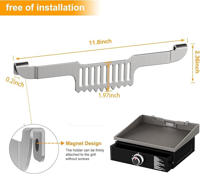 Grease Gate Spatula Holder for Blackstone Griddle,11.8 Inch Magnetic Design Prevent Food from Falling Stainless Steel Grill Barbecue Tool Rack Griddle Accessories for Blackstone(Silver)