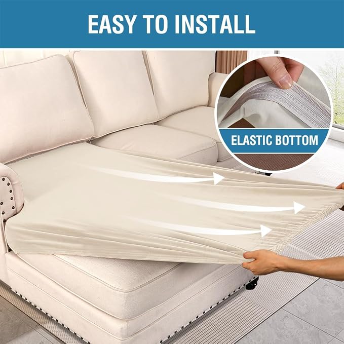 H.VERSAILTEX Velvet Stretch Individual Chaise Cover Sectional Couch Covers for L Shaped Sofa Both Left/Right Furniture Protector Seat Cushion Sofa Cover (1 Piece Chaise Cover, Cream)