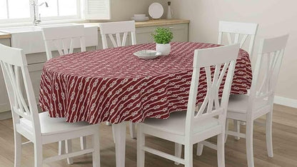 Newbridge Oval Vinyl Tablecloth with Flannel Backing, Red Nautical Rope Stripe, 60 x 84 Inch, Coastal Striped Indoor Outdoor Wipe Clean Picnic, BBQ and Dining Table Cover