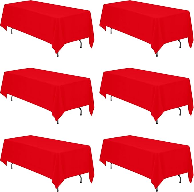 BRILLMAX 6 Pack Red Tablecloths 70x120 Inch for 6-8ft Rectangle Tables | 150 GSM Polyester Fabric, Universal Fit, Water, Stain & Wrinkle Resistant Cloth Cover for Wedding Reception Banquet Party